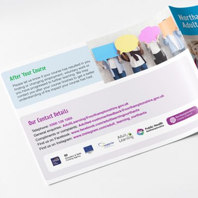 Close up of Adult Learning brochure back cover Close up of Adult Learning brochure back cover