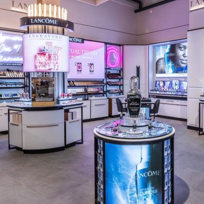 Perfume shop in airport with bright lights Perfume shop in airport with bright lights