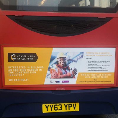 Back of red bus showing Northampton Council advert Back of red bus showing Northampton Council advert